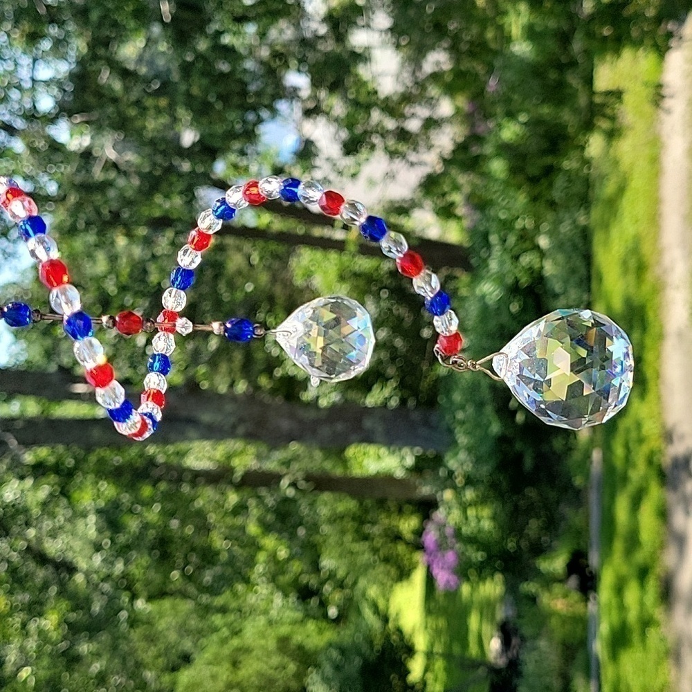 Handmade  Double Cut Crystal Prism Beaded Spiral Suncatcher
